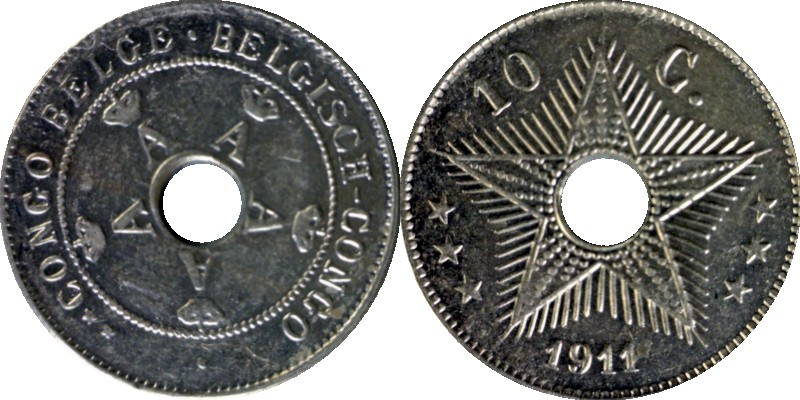 Belgian Congo: 1911 10 Centime, Cu-Ni