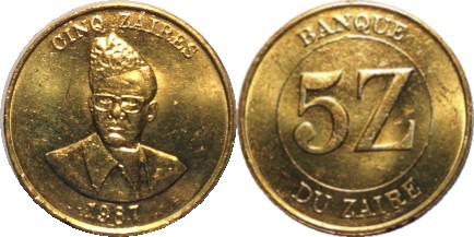 1987 Zaire: 5 Zaire, Brass