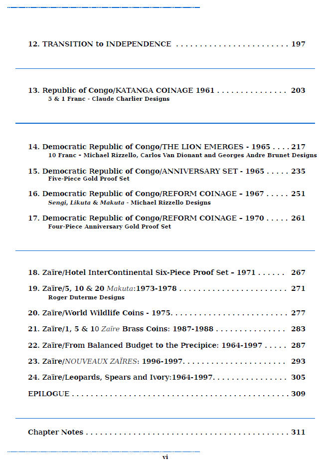 NUMISMATIC HISTORY OF THE CONGO-ZAIRE: 1887-1997, Book Contents Pages