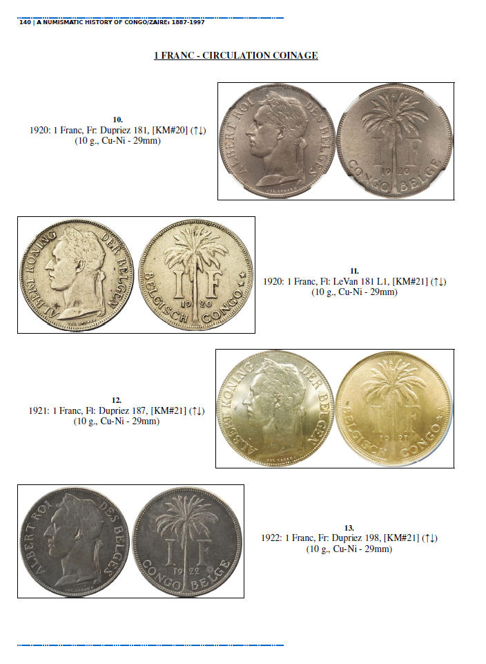 NUMISMATIC HISTORY OF THE CONGO-ZAIRE: 1887-1997, Chapters 5-8, page samples
