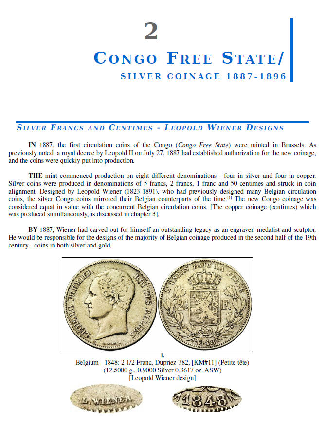 NUMISMATIC HISTORY OF THE CONGO-ZAIRE: 1887-1997, Chapters 1-4, page samples