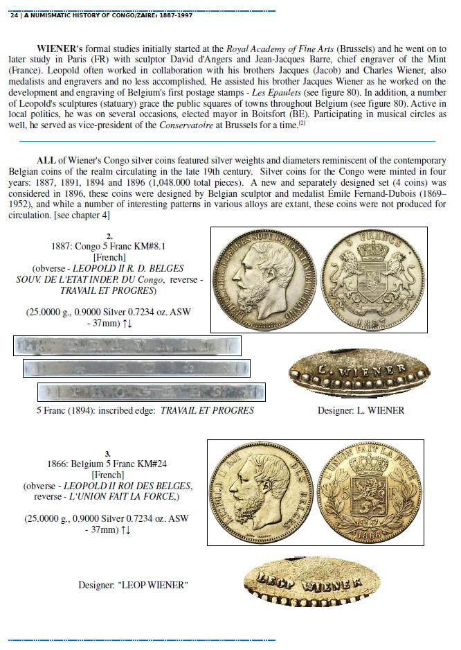 NUMISMATIC HISTORY OF THE CONGO-ZAIRE: 1887-1997, Chapters 1-4, page samples